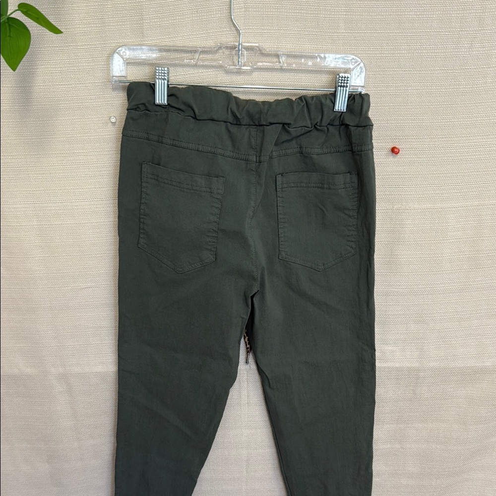 Olive Green Women's Pants with Leopard Print Tie - Picture 4 of 4